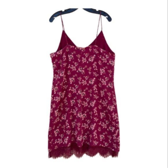 H&M Women's Floral Cami Midi Slip Dress w/ Lace Hem in Burgandy Red Sz 14 - Picture 3 of 9